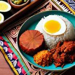 **Instagram Feed:** "A perfectly styled flat lay of Nasi Lemak, with vibrant colours and traditional Malaysian batik in the background. Focus on fresh ingredients and appealing presentation."