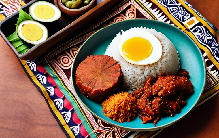 **Instagram Feed:** "A perfectly styled flat lay of Nasi Lemak, with vibrant colours and traditional Malaysian batik in the background. Focus on fresh ingredients and appealing presentation."