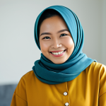 A Malaysian female content creator, mid-shot, wearing modest, stylish casual attire, smiling genuinely and engaging directly with the camera. She is in a cozy, well-lit home studio with a soft background blur, reflecting authenticity and community engagement. Professional photography, high resolution, vibrant colors, soft lighting. fully clothed, appropriate attire, safe for work, perfect anatomy, natural proportions, well-formed hands, proper finger count, family-friendly, appropriate content.