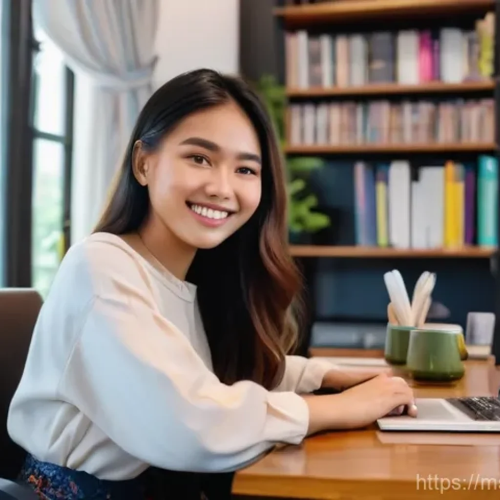 Vlog와 쇼츠 차별화 전략 - A bright, inviting, realistic photograph of a young Malaysian female content creator in her cozy, we...